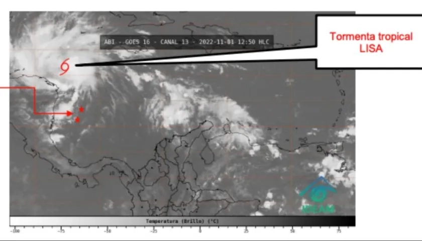 Lugar donde se encuentra la tormenta tropical Lisa. 