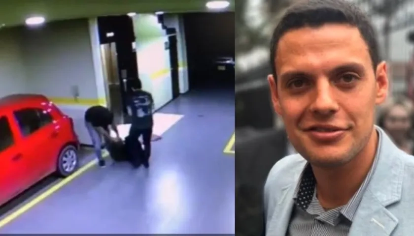 Juan Fernando Barona y Nicolás Vergara Vargas cuando arrastran a la exnovia del periodista.