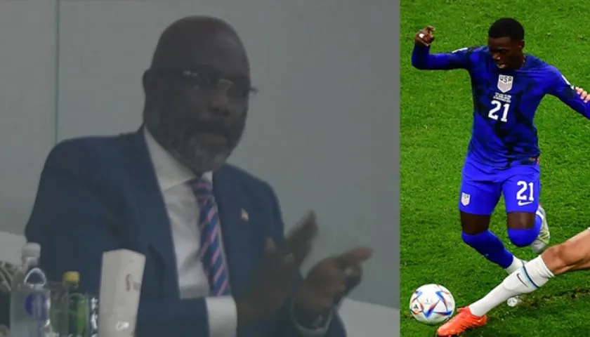 George Weah viendo a su hijo Timothy