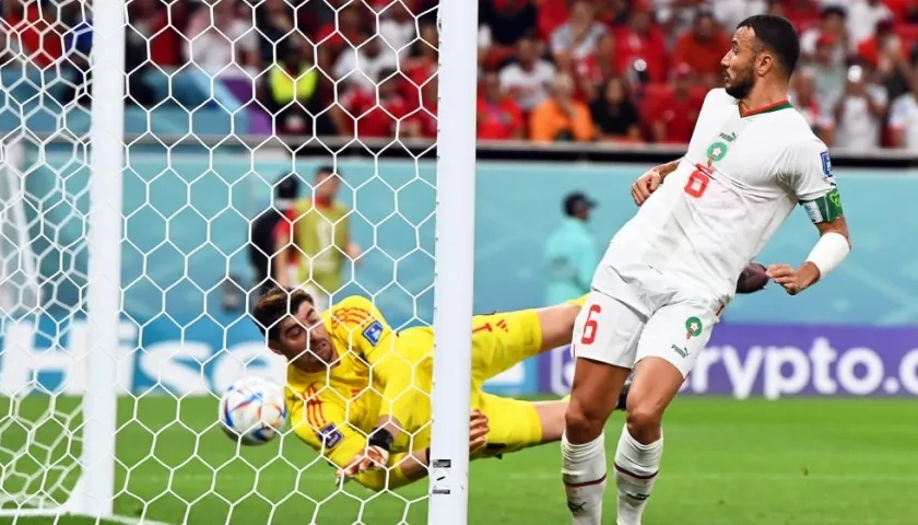 Acción del primer gol de Mrruecos contra Bélgica. 