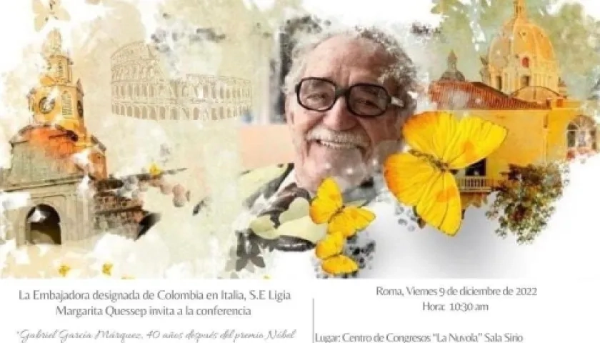 Afiche del homenaje a Gabo en la embajada de Colombia en Italia
