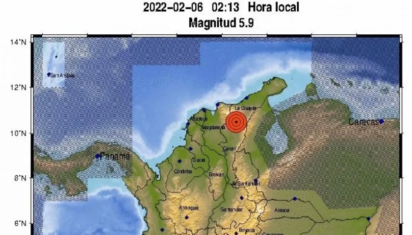 Mapa del epicentro del sismo que se sintió en Santa Marta.