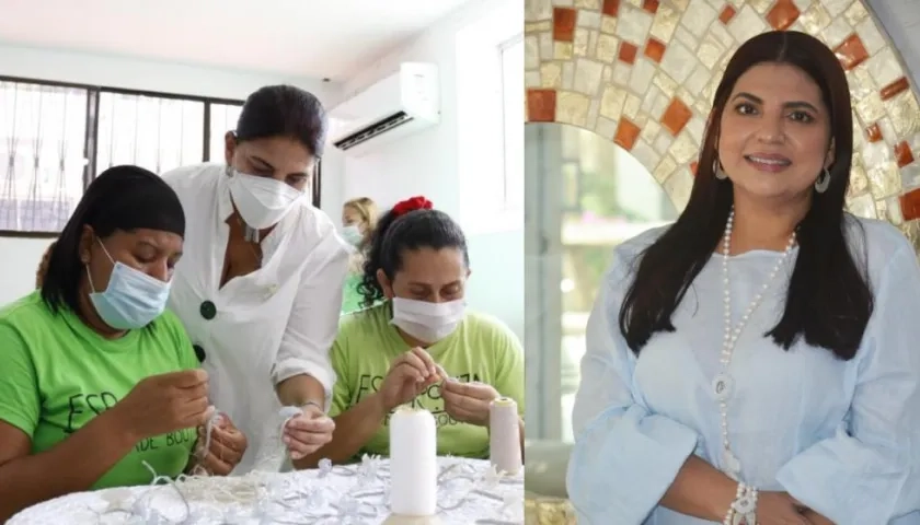 Claudia Quintero Reales (derecha), presidenta y directora creativa de la Fundación Tejiendo Hilos de Fe By Esperanza.