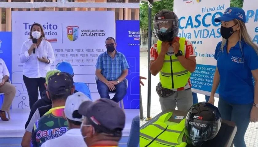 El Tránsito departamental entregó cascos para la protección de los motociclistas participantes.