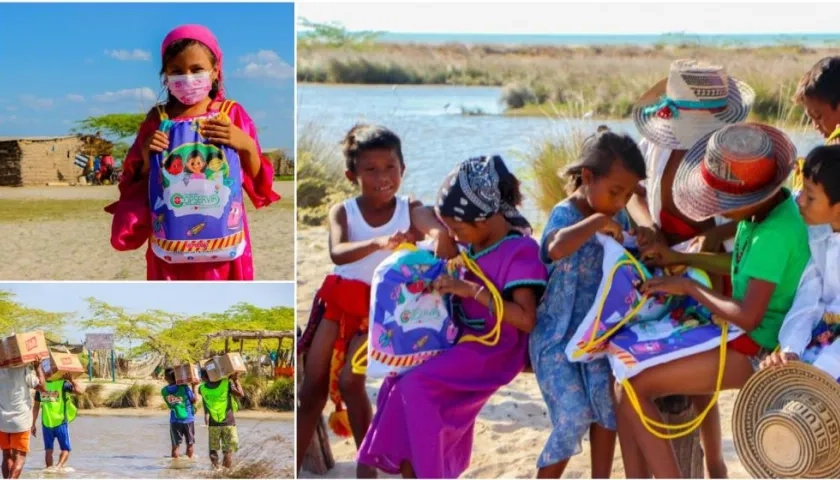 Los niños de la comunidad wayúu recibieron kits escolares.