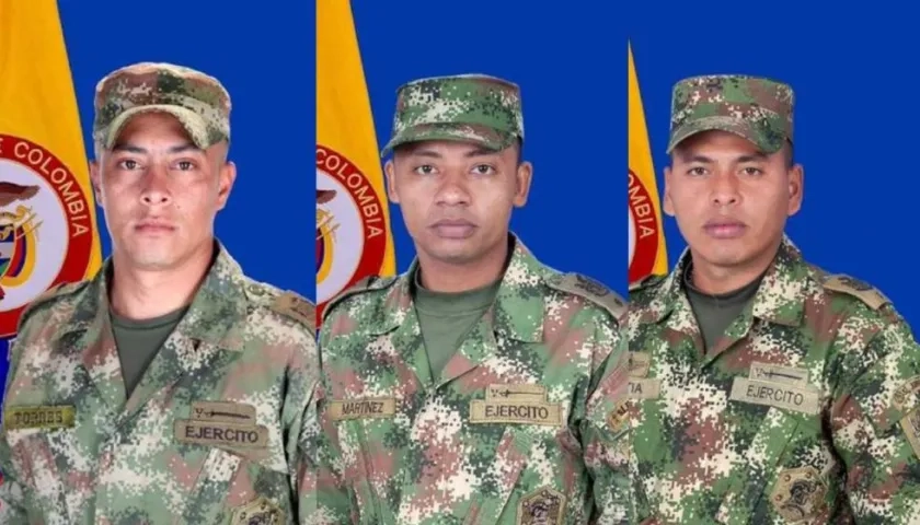 Álvaro Andrés Torres Palomino, Enairo Luis Martínez Arciria y Sebastián Enrique Espitia Fuentes, los soldados fallecidos.