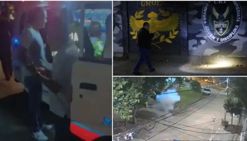 Una ambulancia atiende la emergencia por el estallido de un artefacto explosivo a las afueras de una cárcel en Cali.