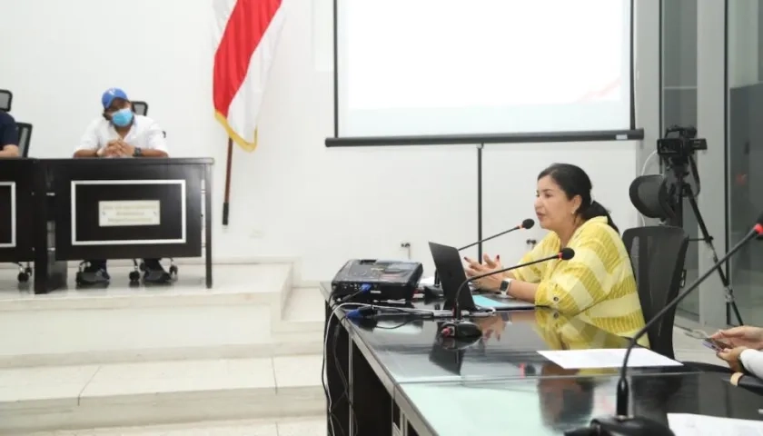 La Secretaria de Infraestructura, Nury Logreira, explicando los proyectos.