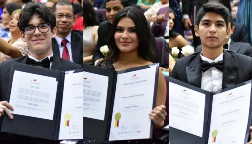 Luis, Daniela y Juan Felipe Padrón. Ceremonia de graduación en el Colegio Alemán de Barranquilla.
