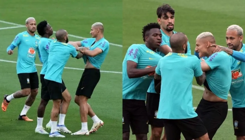 Momentos de la pelea de Vinicius y Richarlison. 