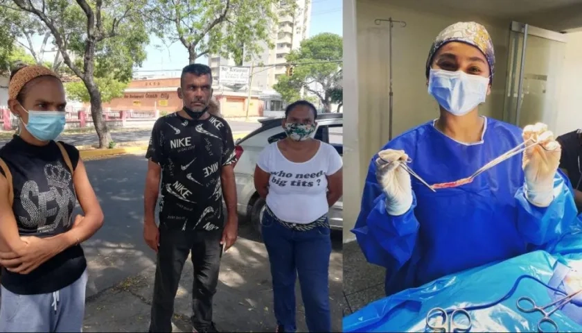 La médica detenida y los familiares de la paciente que debe ser operada de urgencia. 