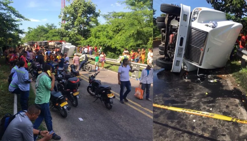 En el 'Puente de la Aguja' se volcó camión cargado de cervezas