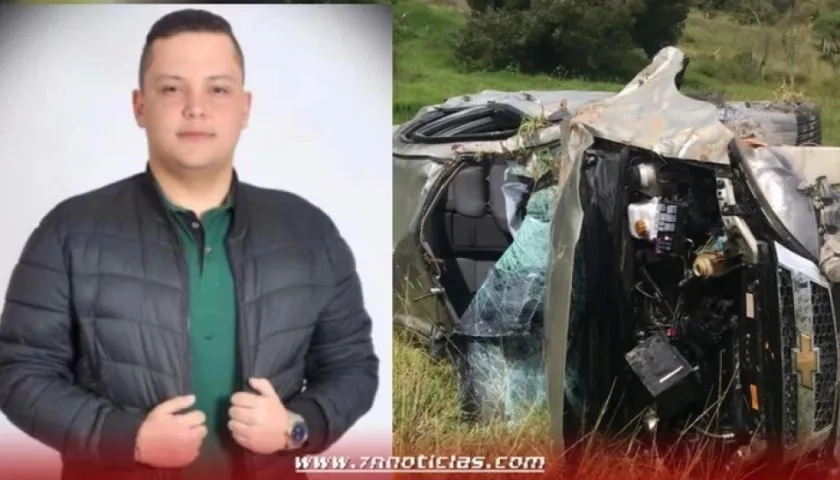 Iván Mindiola, cantante de música vallenata y el vehículo accidentado.