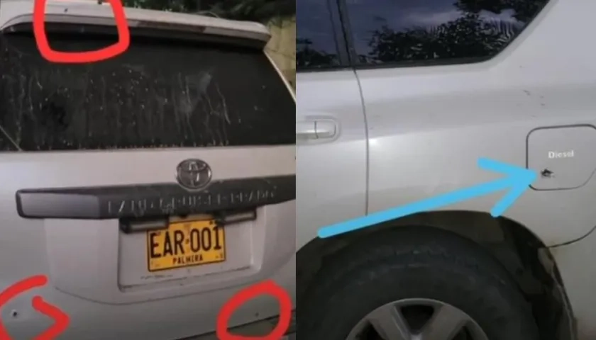 Camioneta impactada.