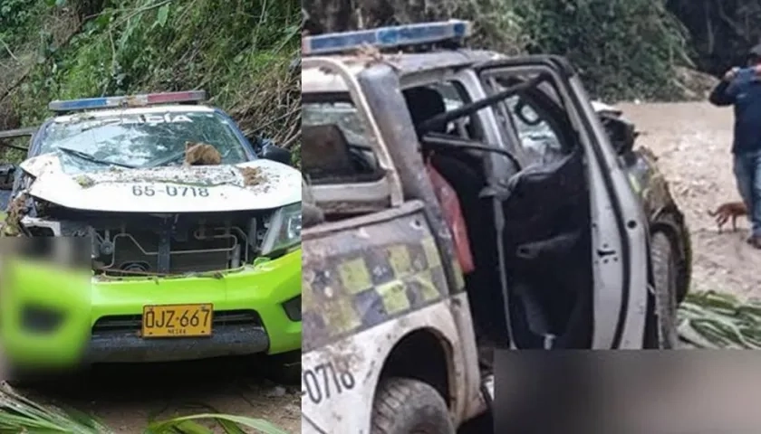 Patrulla en la que se movilizaban los policías que fueron asesinados.