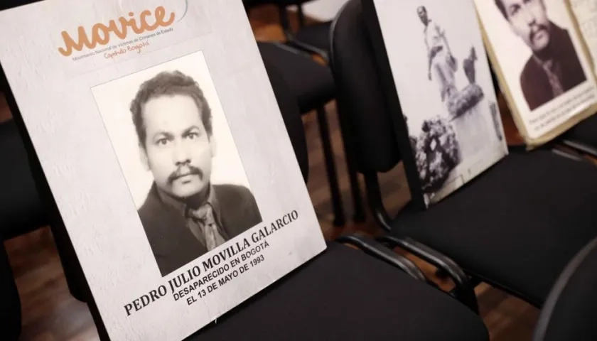Retrato e información de Pedro Julio Movilla, desaparecido en 1993 en Colombia.