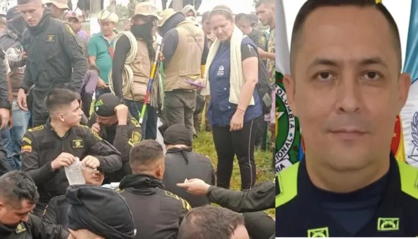 Los policías retenidos y el comandante Javier Antonio Castro.