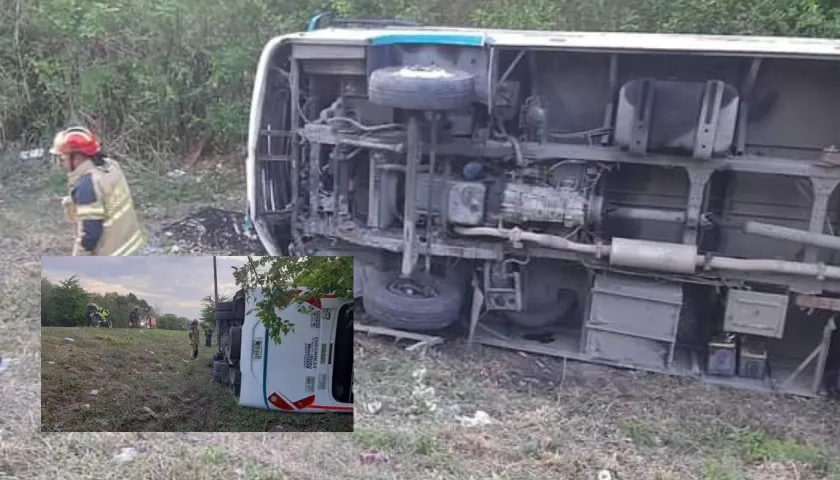 Buseta volcada en la vía La Cordialidad.