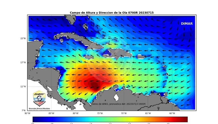 Zona en rojo donde se concentrará el aumento de los vientos y del oleaje. 