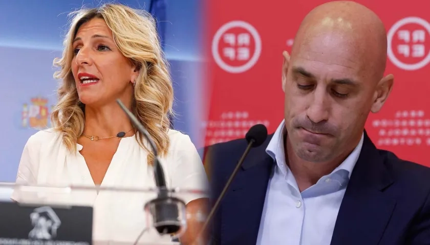 La vicepresidenta de España, Yolanda Díaz, y el presidente de RFEF, Luis Rubiales