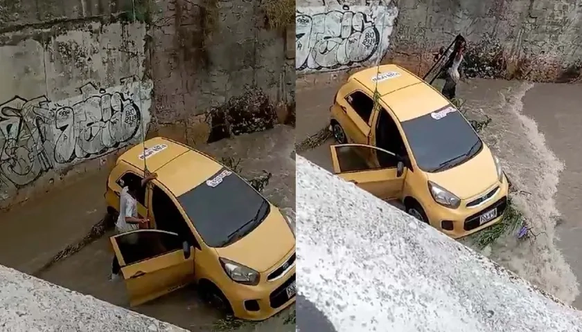 La comunidad intentando amarrar el taxi. 