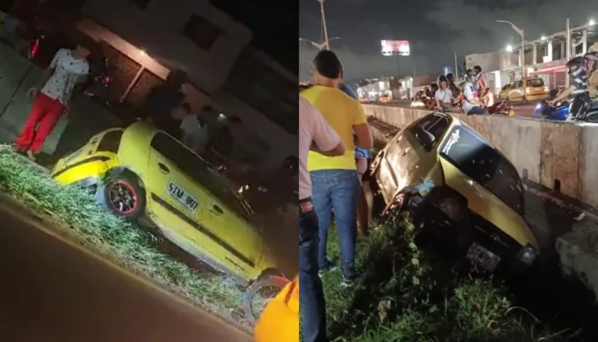 Taxi atrapado en una cuneta de la Circunvalar.