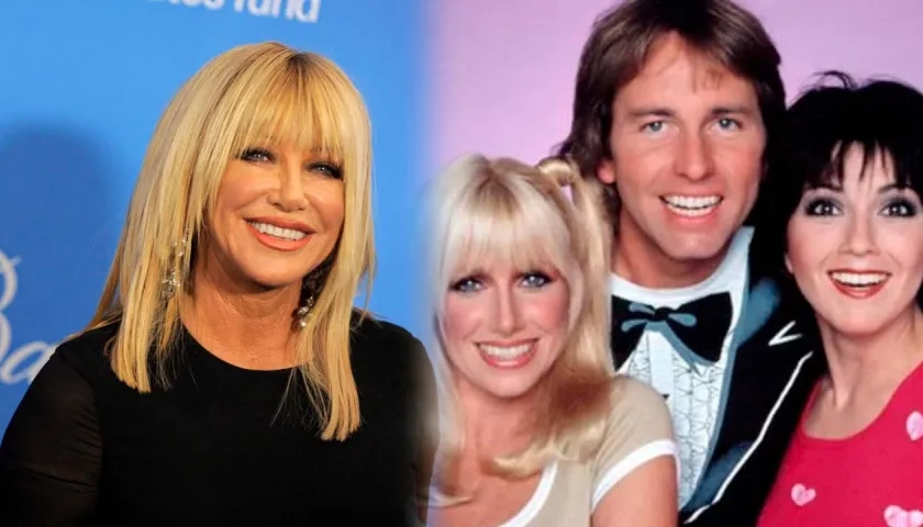 Suzanne Somers, 76 años, en la serie "Tres son compañía" junto a Joyce DeWitt y John Ritter