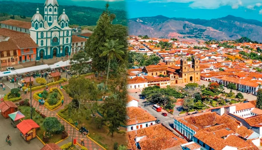 Filandia, Quindío, a la izquierda; y Zapatoca,  Santander, dos de los pueblos más bellos del mundo, según la OMT.