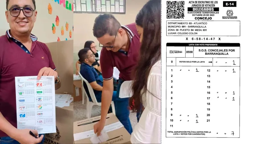 Gustavo Rojas al momento de depositar su voto y el formulario E-14