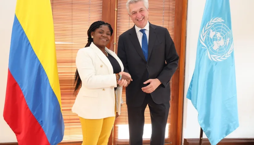 Filippo Grandi, Alto Comisiona​do de la ONU, junto a Francia Márquez, vicepresidenta del país.