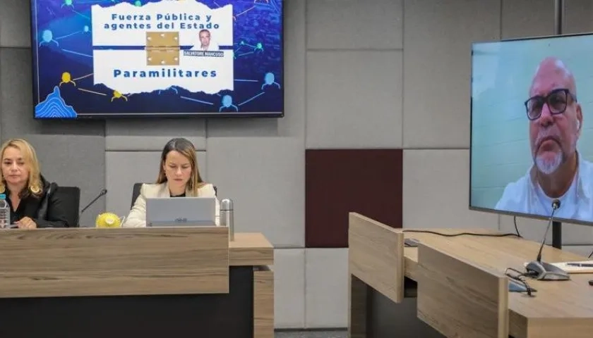 Salvatore Mancuso en una audiencia virtual ante la JEP. 