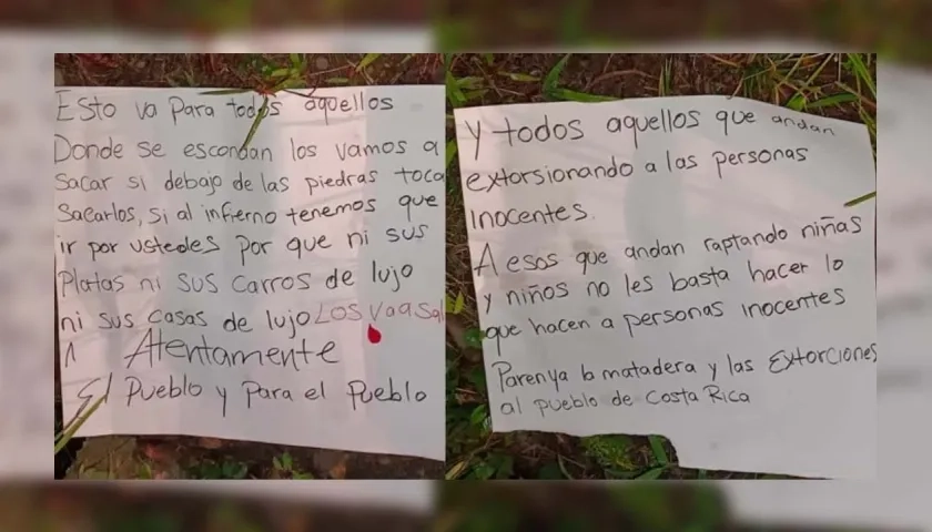 Los mensajes que aparecieron cerca de la zona del triple homicidio