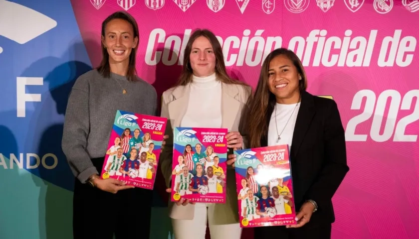 Virginia Torrecilla, Enith Salón y Leicy Santos durante la presentación del álbum de la Liga F.