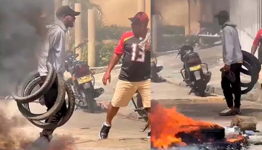 La quema de llantas en las afueras de la Casa de la Juventud de San Antero