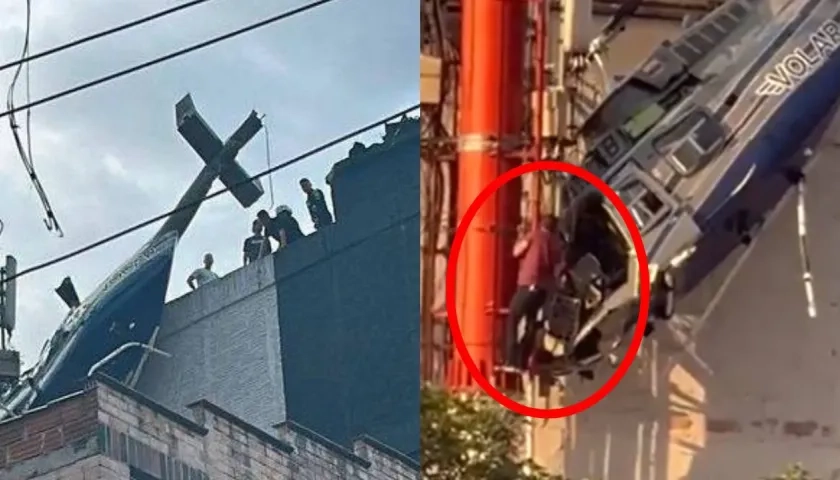 Un tripulante se quería bajar del helicóptero por una antena.