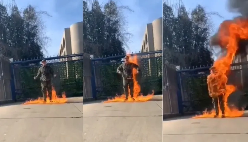 Soldado se inmola frente a embajada de Israel.