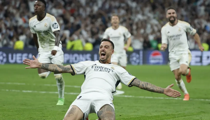 Joselu Mato tras marcar el segundo gol del Real Madrid.