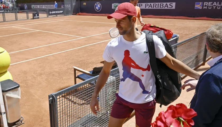 Novak Djokovic a su llegada a entrenar al Foro Itálico. 