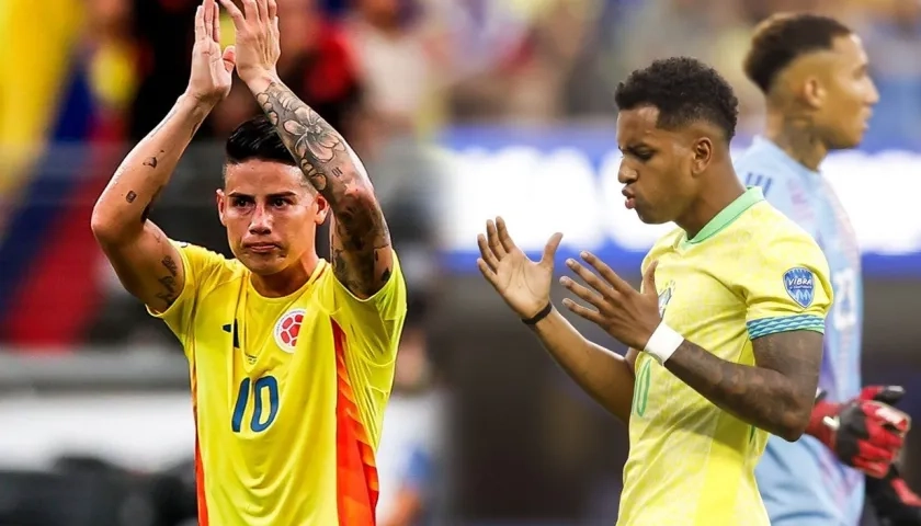 El colombiano James Rodríguez y el brasileño Rodrygo.