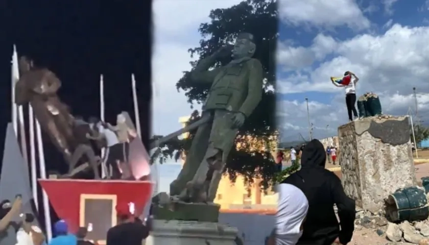 Varias estatuas de Hugo Chávez fueron derribadas. 