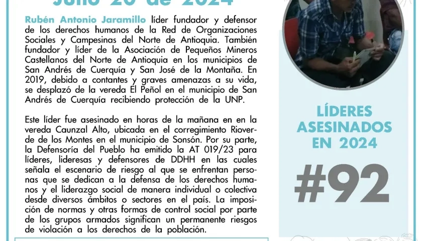 Rubén Antonio Jaramillo, líder social asesinado.