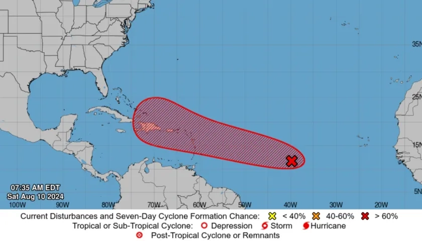 La trayectoria que tiene la onda tropical con posibilidad de convertirse en ciclón. 