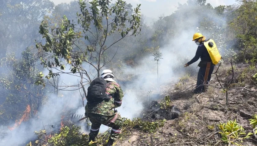 Bomberos apagando el incendio.