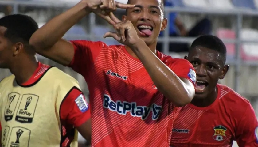 Jordan Barrera festeja tras marcar el segundo gol del Barranquilla FC.