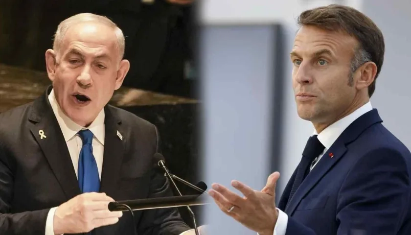 El primer ministro israelí Benjamín Netanyahu, y el Presidente francés Emmanuel Macron.