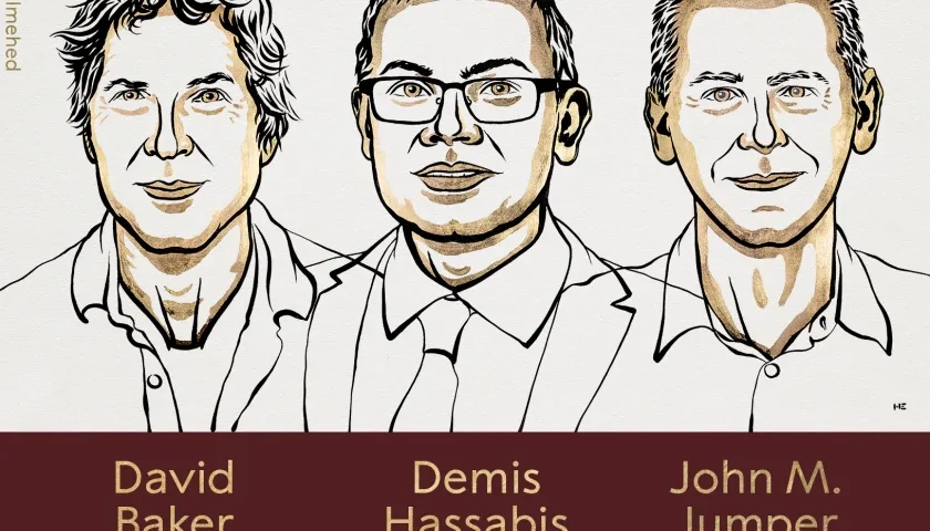 David Baker, Demis Hassabis y John M. Jumper.