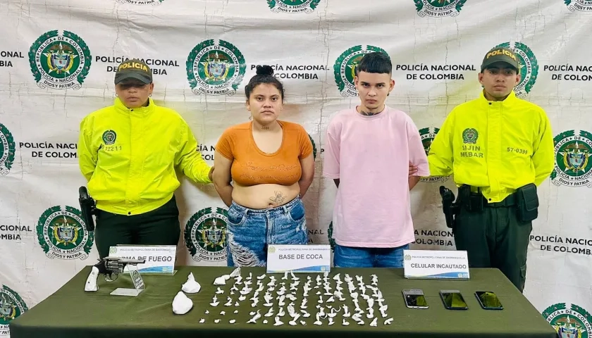 Les hallaron un revólver calibre 38, 193 gramos de cocaína y tres celulares.