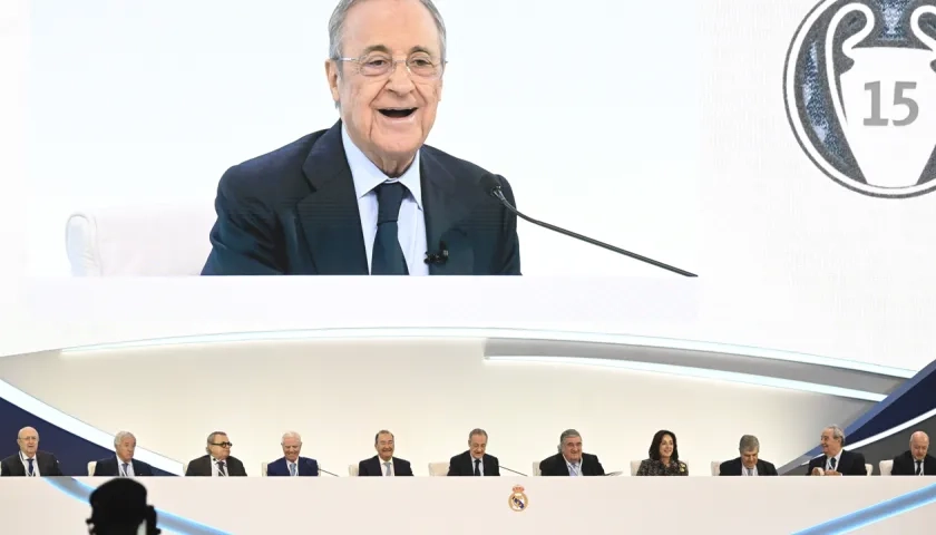 Florentino Pérez, presidente del Real Madrid, en su discurso durante la asamblea del club.