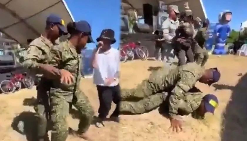 Uniformados bailando. 