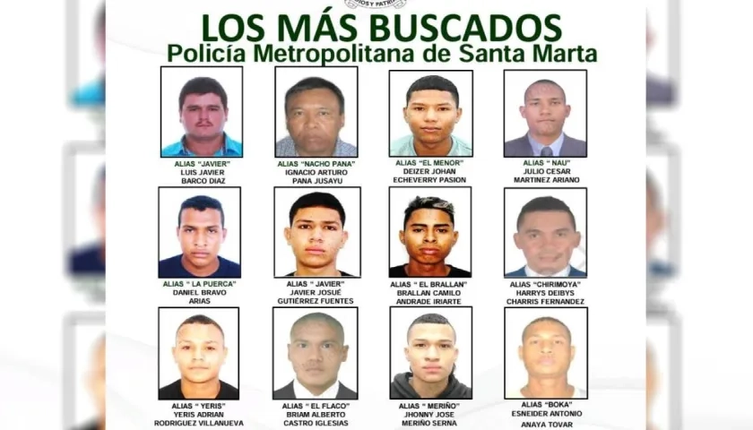 Cartel de los más buscados en Santa Marta.